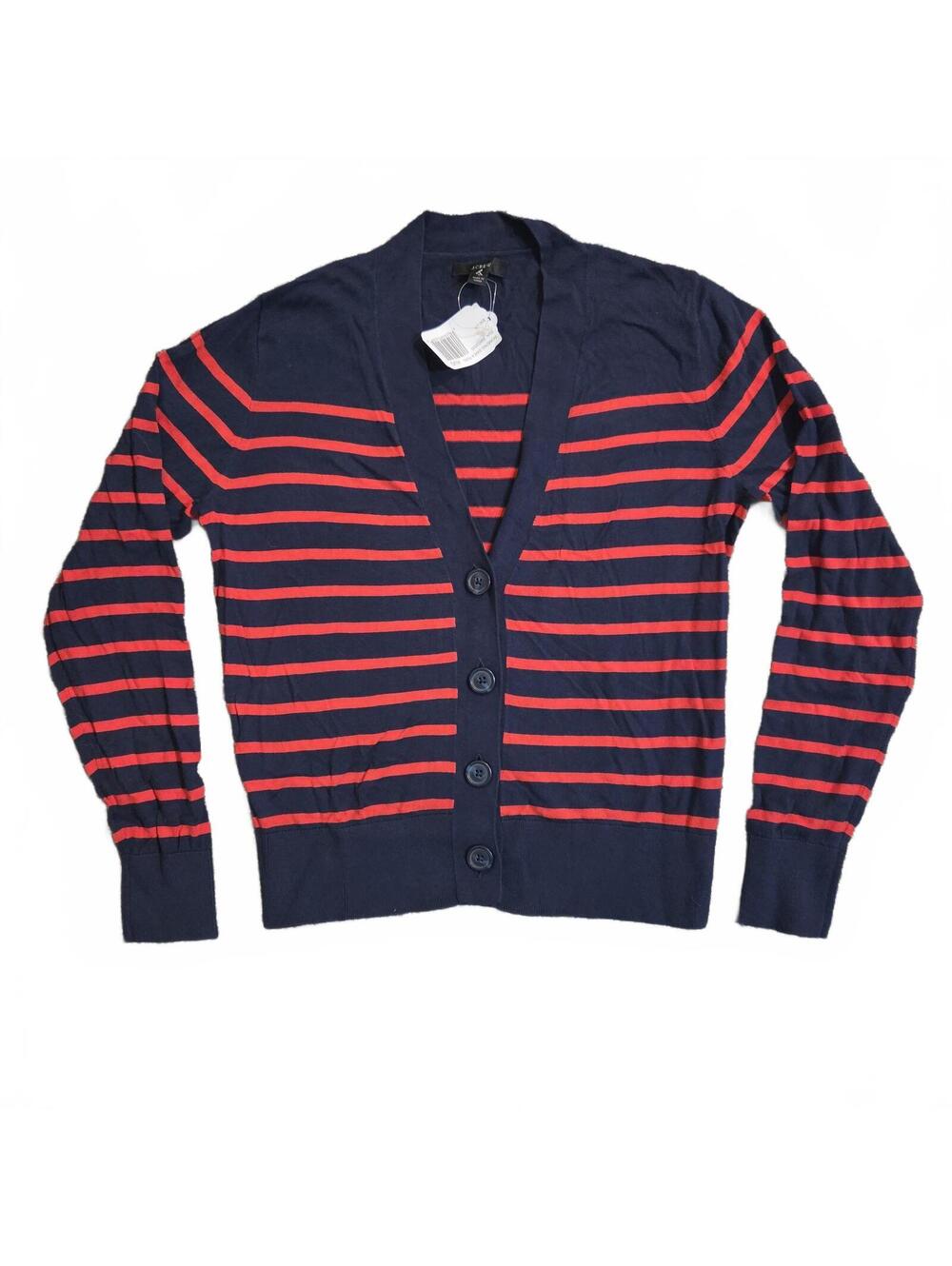 J.Crew Small Navy and Red Striped Button Front Cardigan Sweater Women's